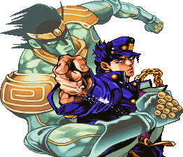 Star Platinum junto de Jotaro, em Heriage for the Future