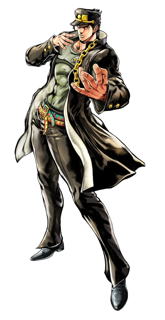 Anime characters, jotaro kujo holding noriaki kakyoin in a dramatic pose