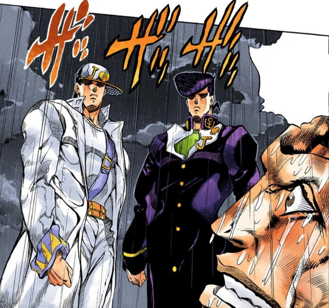 File:Jotaro and Josuke confront Anjuro.jpg - JoJo's Bizarre ...