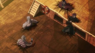 The Joestar group trapped and sinking into the floor