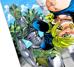 After fusing with the Green Baby, Whitesnake appears behind Jolyne as a new Stand: C-MOON