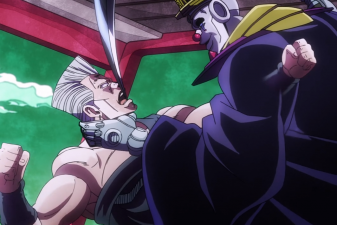 Polnareff failing to hit Death Thirteen because of its ethereal body