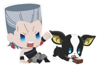 Iggy enjoying coffee gum while being yelled at by Polnareff (Unreliable Helper)