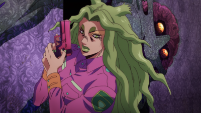 Miu Miu posing with her gun