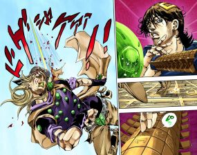 D-I-S-C-O using his Stand to deflect Gyro's Steel Ball