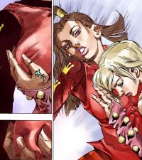 Lucy Steel touching Scarlet's chest sensually