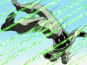 Blasts Polnareff away with an Emerald Splash to avoid him getting attacked by Hol Horse & Hanged Man (Episode 5)