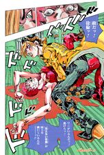 An injured F.F. is held by Jolyne