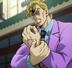 Now humiliated, vowing to kill Jotaro and Koichi personally