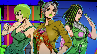 F.F., Jolyne, & Ermes in the "STONE OCEAN" opening sequence animation