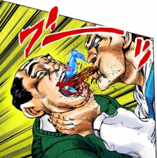 Aqua Necklace materializing from blood and rushing into a man's mouth