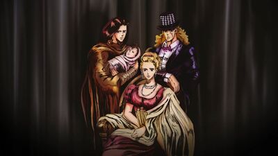 Erina, Speedwagon, Straizo, and an infant Lisa Lisa