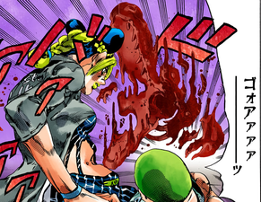 An invisible undead alligator attacks Jolyne