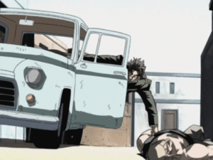 Picks up Polnareff to drive away from the enemy