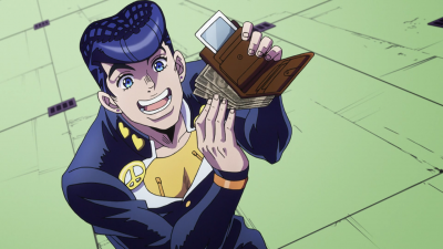 Josuke steals his father's wallet while saying goodbye