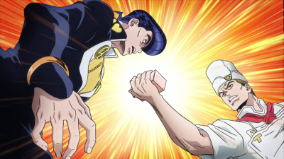 Commanding Josuke to wash his hands before entering a kitchen.