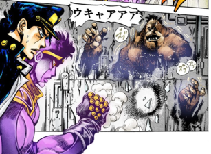 Fusing with the wall, avoiding Star Platinum's attacks