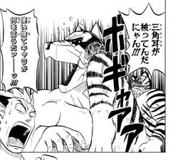 Nekodora kicking Inui in Taizo Mote King Saga