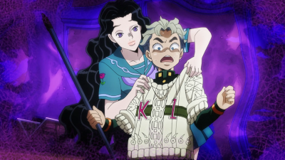 Telling Koichi that her knitted sweater fits him perfectly