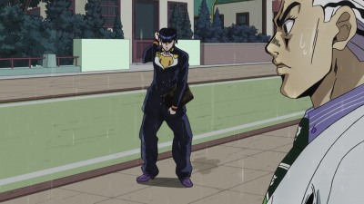 Realizing he openly announced his identity to a nearby Josuke