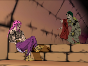 Diavolo stabbed by a drug addicted vagrant and bleeding to death