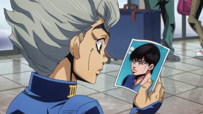 Koichi looking at a picture of Haruno Shiobana