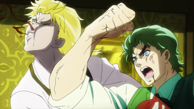 Dio being beaten by a furious Jonathan