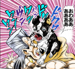 Iggy's first appearance attacking Polnareff