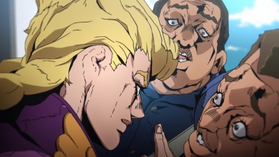 Giorno at the airport, stuffing his ear into head to impress security