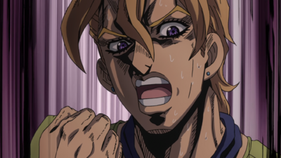 Fugo in utter shock and confusion as to why Bucciarati and the others would turn traitor for a girl they barely know