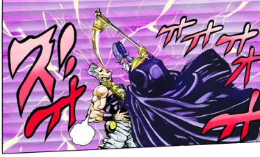Polnareff failing to hit Death Thirteen because of its ethereal body