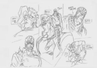 1993 OVA Concept Art of Jotaro with the Group