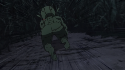 The Green Baby crawling away from Jolyne and Anasui