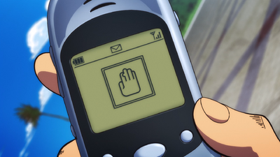 Emporio's Mobile Phone, in Stone Ocean Ep. 34