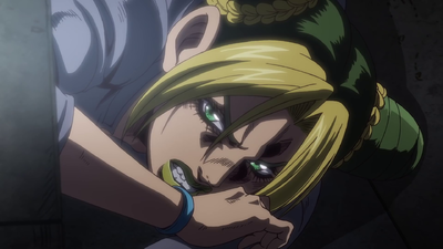 Jolyne behind her bed in the Maximum Security Ward