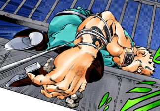 Jolyne trying to take the bone from the prisoner