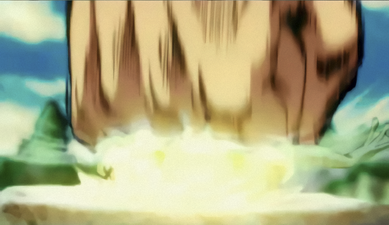 A Keyframe of Zeppeli Punching the Frog from the Trailer