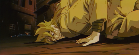 Placing his ear to the ground to hear Jotaro's heartbeat