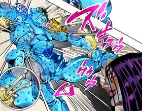 Smiling as her Stand activates against Jolyne's attack