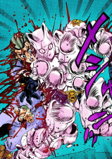 Kira and Killer Queen are pummeled by Star Platinum: The World