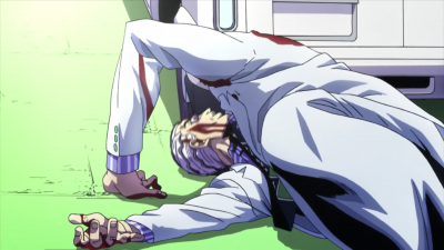 Kira's neck is snapped and his head is crushed by an ambulance, killing him