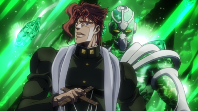 Kakyoin with his Stand Hierophant Green