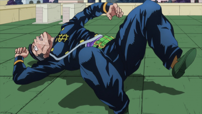 Okuyasu while drunk from Harvest's attack.