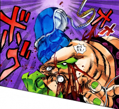 Pesci punched by Sticky Fingers' extended arm