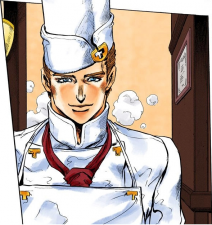 Tonio's first appearance, welcoming Josuke and Okuyasu into his restaurant
