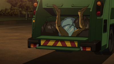 Secco falls on the fuel garbage truck, causing his death
