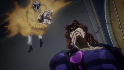Polnareff saved by Iggy at the last second.