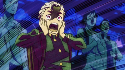 Koichi screams in terror during a robbery