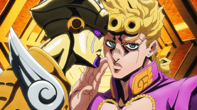 Giorno posing with Gold Experience in Requiem for a Traitor