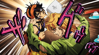 Narancia being stabbed by Fugo in anger